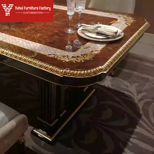 Set Tavolo Lungo e Sedie in Stile Europeo con Tavolo <span class=keywords><strong>da</strong></span> <span class=keywords><strong>Pranzo</strong></span> in Legno Massello Intarsiato per 6 Persone - Product Image 3