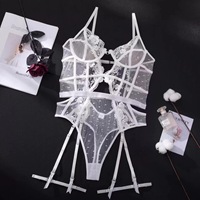 Nouvelle arrivée, ensemble de lingerie sexy en dentelle, babydoll, tailles plus grandes 1XL, soutien-gorge et culotte transparents pour femmes, 3 pièces, lingerie exotique