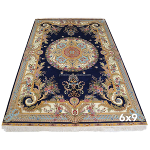 Alfombra Azul de 6x9, Estilo Europeo Francés Tradicional, Diseño Aubusson con Medallón, Hecha a Mano con Seda, para Exteriores, Patio, Habitación Infantil - Product Image 1
