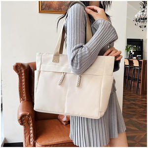 Bolso de hombro simple de gran capacidad para mujer, bolso de mano de color sólido, bolso de lona para mujer para ir al trabajo. - Product Image 3