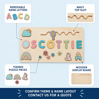 Puzzle en bois éducatif personnalisé sur le thème des dessins animés avec lettres amovibles pour les enfants de 0 à 24 mois, unisexe