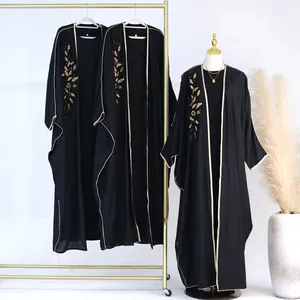 Wholesale 2024 Wholesale Middle East Abaya Dubai Kaftan Black Abaya with Beads Jalabiya Plus Size Bat Sleeve Abaya