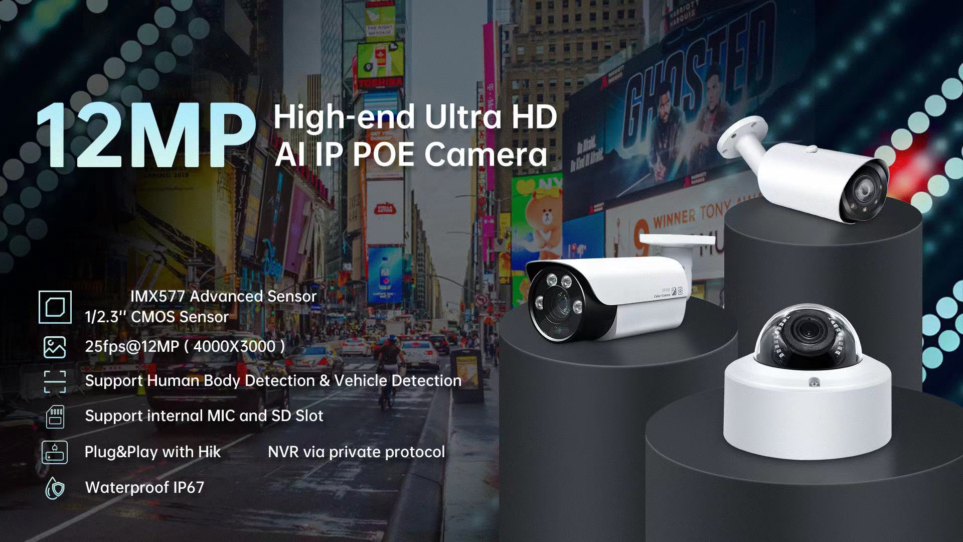 YCX W7312SGAHZ86A - 12MP UHD IP Camera with 3X Zoom Lens