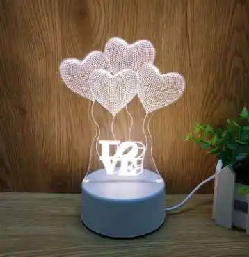 New arrival cute led base for acrylic 3d illusion lamp heart night light for Valentine gift sending