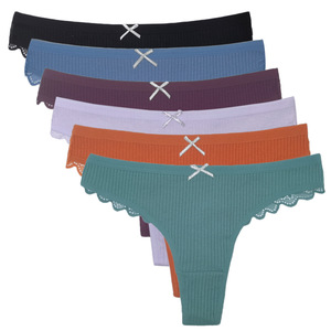 Tangas de Algodón Tallas Grandes para Mujer, <span class=keywords><strong>Tanga</strong></span> Acanalado con Encaje, Ropa Interior Transpirable, Bragas Suaves, Lencería Multipack - Product Image 2
