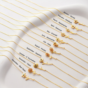 Delicado Collar con Flor de Nacimiento |   Collar con Colgante de Flor del Mes de Nacimiento en Latón Chapado en Oro de 18K |   Joyería Personalizada para Mujer - Product Image 5