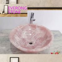Luxe Brésil Quartz Cristal Rose Rose Quartz Lavabo rond pour Villa Salle de bain
