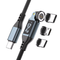 Cable USB-C para Teléfono con Carga Rápida de 240W y Sincronización de Datos, Cabezal Giratorio de 540°, Carga Rápida de 5A, 3 en 1, Puntas Magnéticas Tipo C con Pantalla