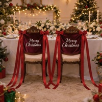 2 Pièces – Élégantes Nœuds de Chaise Brodés Joyeux Noël Personnalisés en Velours pour Chaises de Salle à Manger de Noël