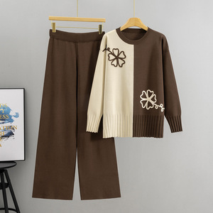 2025 ropa de mujer elegante, conjunto de tres piezas de punto, traje informal, Jersey holgado, suéter, pantalones largos, chal - Product Image 3