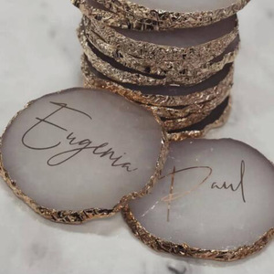 Personalised <strong>Crystal</strong> Slice Gold Rim Resin Agate <strong>Coasters</strong> Pink Blue White Green Gem Stone Agate <strong>Coaster</strong> - Product Image 3