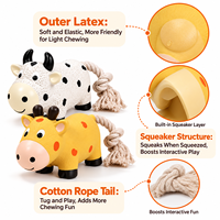 Jouet pour chien en latex naturel avec queue en corde, jouet à mâcher et à tirer qui couine pour chiens de petite et moyenne taille