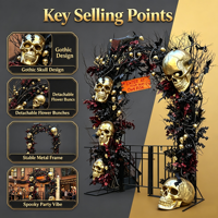 Décoration d'arche de porte d'Halloween chic et effrayante, virale sur TikTok, avec scène de squelette floral bordeaux sombre, accessoire pour cabine photo de fête