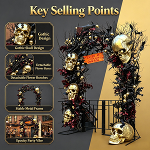 Arco Decorativo para Puerta de Halloween, Estilo Chic y Espeluznante, Viral en TikTok, Decoración Floral Color Borgoña, Accesorio para Fotos de Fiesta - Product Image 2