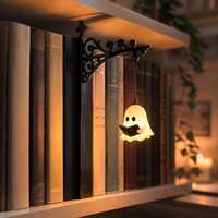 Étagère en fer noir Nicro Wholesale avec lumière de lecture LED blanche chaude, décoration d'angle de bibliothèque alimentée par piles pour Halloween