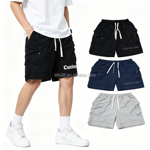 Custom Logo Men's Cargo Shorts Solid Color Drawstring Quick Dry Oxford Fabric Casual Style with Pockets Mid Waist - Product Image 1