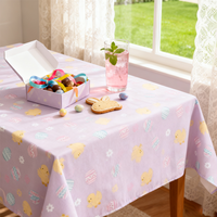 Nappe de Pâques jetable avec des motifs de poussins et d'œufs, parfaite pour les dîners familiaux de Pâques et les décorations de fête