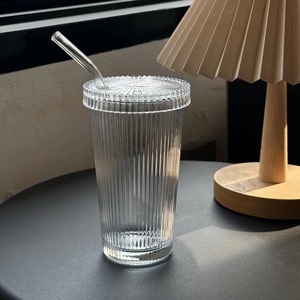 Vasos de viaje, taza de té y café de vidrio acanalado, vaso con tapa de vidrio y cubierta de taza de paja - Product Image 4