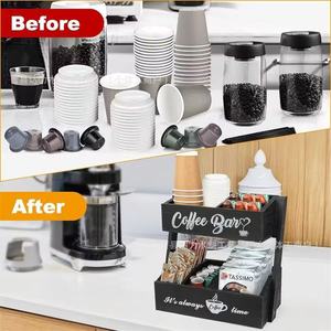 Support de rangement pour café en bois à 2 niveaux, noir, multifonctionnel, pour dosettes et accessoires - Product Image 4