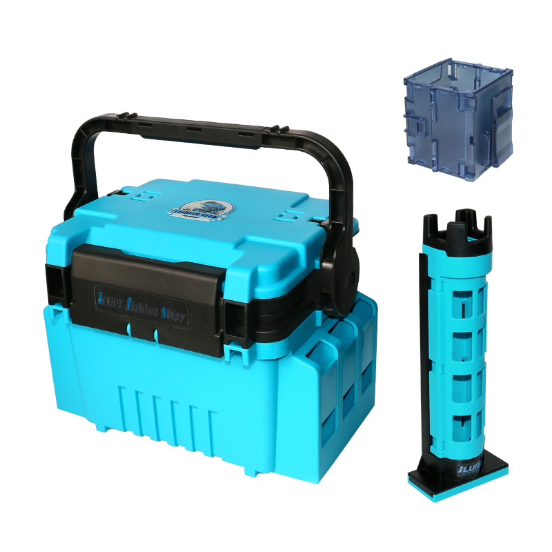 Bleu (1 boîte de pêche + 1 support de canne à pêche + 1 porte-gobelet pliant)