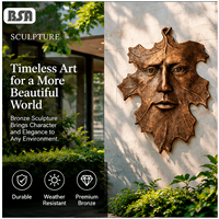 Sculpture murale abstraite en bronze coulé BSA, visage de l'Homme Vert, feuille, statue de visage humain pour décoration murale extérieure