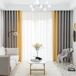 2022 Ready In Stock Hot Sale Plain Polyester Fabric High Shading Curtain Mango Yellow And Light Gray Blackout Window Curtains