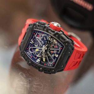 Black Carbon Fiber Tonneau Skeleton Men's Watch Red Silicone Strap <b>Automatic</b> Mechanical Sports <b>Wristwatch</b> - Product Image 5