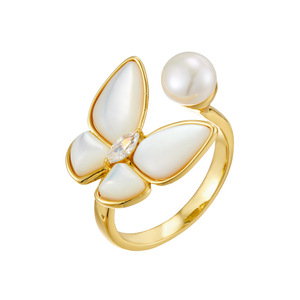 Butterfly Shell Pearl Open <b>Ring</b> <b>Adjustable</b> Fashion Jewelry Gift - Product Image 5