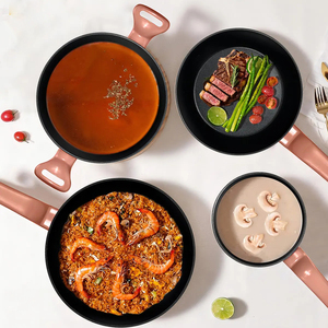 Modern <b>Ceramic</b> Marble Coated Pot <b>Pan</b> Glass Lids Bakelite Handles Non-Stick Forged Aluminum Cookware Set Gas Induction Ready Oven - Product Image 4