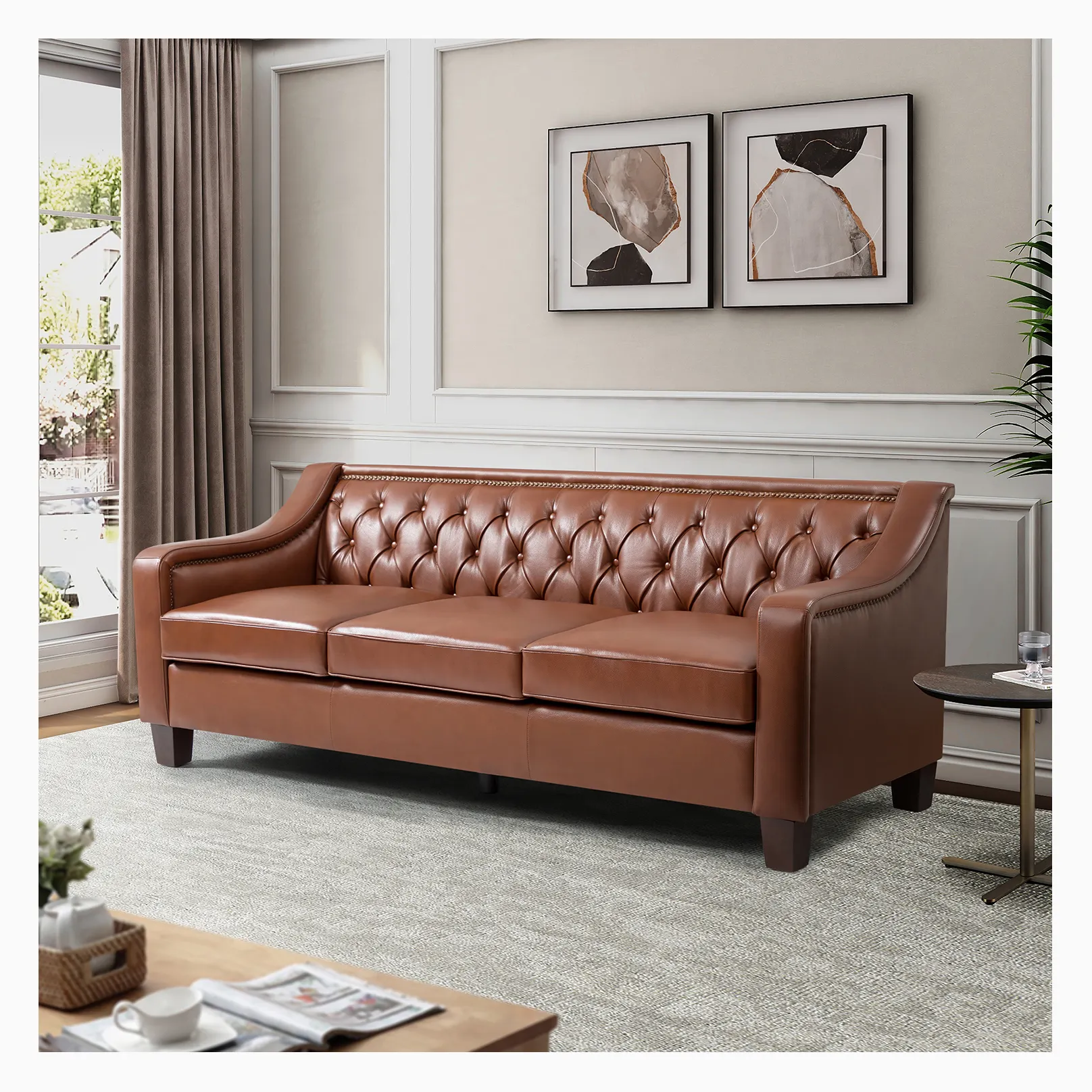 Современная мебель для гостиной в американском стиле, набор для дивана, 3 места, кожаный диван из стестерфилда