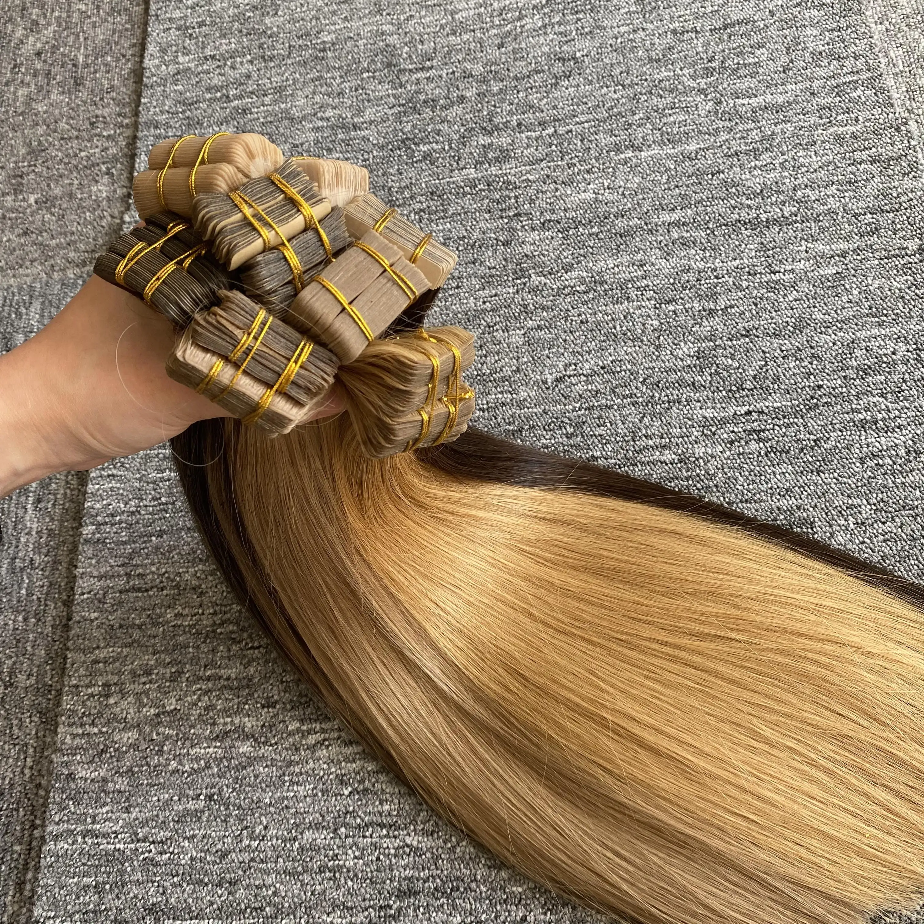 Atacado extensões de cabelo humano liso natural 12a fita desenhada dupla em extensão de cabelo 100% cabelo humano virgem