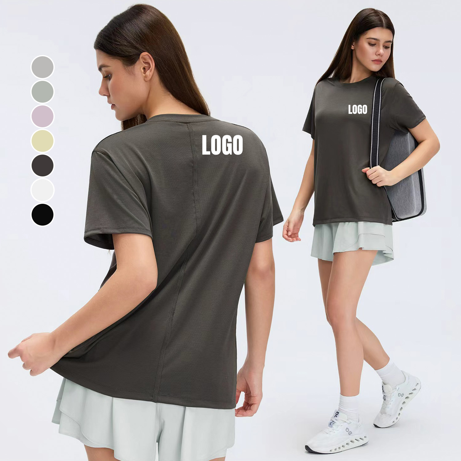 Custom High Quality Women's Loose Breathable Yoga T-Shirts Lightweight Solid Color Naked Feel Short Sleeve Running Training Tee