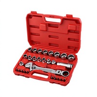 Jeu de clés à cliquet et douilles à dents traversantes de 28 pièces pour démontage de vis, kit combiné de réparation automobile