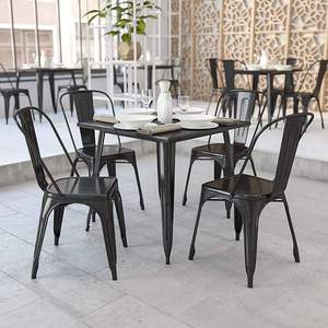 Modern Durable <b>Yellow</b> Metal Restaurant Set Round Table and Booth Seat <b>Chairs</b> Indoor Bistro Dining Set - Product Image 6