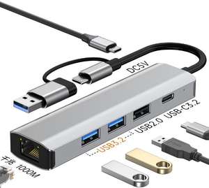 5 2 <span class=keywords><strong>Hub</strong></span> <span class=keywords><strong>USB</strong></span> C pour MacBook Pro Gigabit Ethernet RJ45 Station d'accueil Adaptateur multiport Type <span class=keywords><strong>USB</strong></span> 3.0 Transfert de données Matériau métallique - Product Image 1