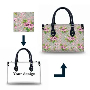 设计师花卉图案新款时尚女士手提包制造商定制带拉链和口袋的手提袋