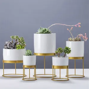 Creative Gold Metal Tuin Ronde Decoratieve Bloempotten Bloembakken Indoor Outdoor Decor Metalen Stand Bloempot
