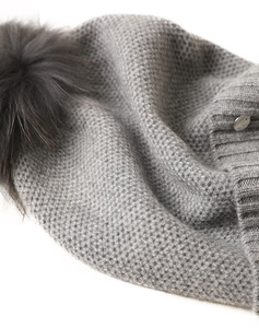 Mongolie cachemire marque de luxe concepteur pompon tricoté 100% cachemire bonnet tricoté chapeau d'hiver avec fourrure - Product Image 3