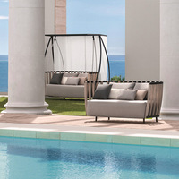 Canapé d'extérieur de luxe en teck, ensemble de loisirs pour villa, style nordique moderne, table basse en bois massif détachable, mobilier de patio, jardin, cour