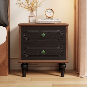 Retro Style Ash Wood Nightstand Two Tone French Design Bedroom Storage <b>Cabinet</b> - Product Image 4
