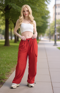 กางเกงคาร์โก้ผู้หญิงโดลาโดผ้าแคนวาสโพลีเอสเตอร์ 100% ทรงหลวมเอวกลางมีเชือกผูกสีทึบสวมใส่สบายๆในฤดูร้อน - Product Image 2