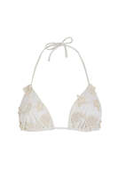 Maillot de bain deux pièces blanc fait main pour femme, avec fleurs 3D, haut triangle halter, couleur unie, écoresponsable, avec cordon de serrage sur les côtés, service OEM