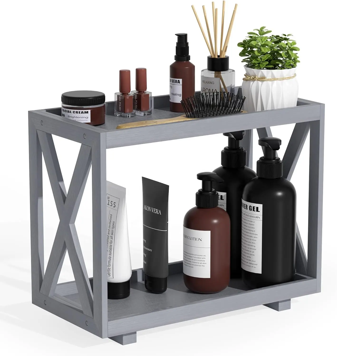Bathroom storage box countertop, wooden tray, 2-layer cosmetic shelf storage box, dressing table, skin care perfume storage room