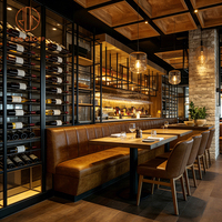 Ensemble de mobilier de restaurant Ron Group, solution tout-en-un, banquette en forme de L, table carrée en bois massif, chaise en cuir