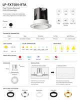 Plafonnier encastré LED COB sans cadre 12W, découpe 75mm, pour plafond en plâtre, CRI90+ UGR<19 LP-FX7584-RTA-0