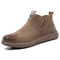 Sepatu Keselamatan Kulit Sapi Suede XD Unisex Low Cut Toe Wide Steel Cap Anti Tusuk Bernapas Sol Karet Crepe Industrial