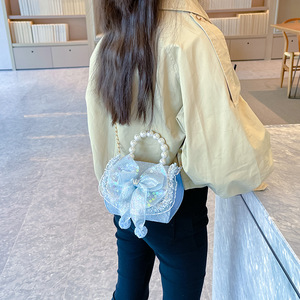 Sac à <span class=keywords><strong>main</strong></span> pour enfants en perles, nouveau modèle 2024, sac bandoulière à nœud pour filles, accessoire de mode princesse en coton et lin, porte-monnaie automne - Product Image 4