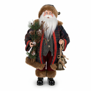 Figura de Papá Noel de Peluche con Diseño de Cuadros Azul Marino y Campanas de Latón para Decoración de Cabañas - Product Image 2