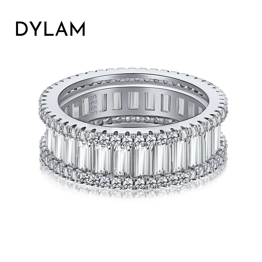 Dylam 925 Full Pink Cz Band Wedding Rings Engagement Sterling Silver 5aaaaa Baguette Cz Diamond Shine For Women