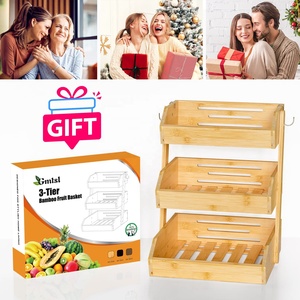 Cesto di frutta di bambù con 2 appendiabiti <span class=keywords><strong>a</strong></span> Banana di bambù di grande capacità porta frutta <span class=keywords><strong>a</strong></span> 3 livelli per bancone cucina - Product Image 5